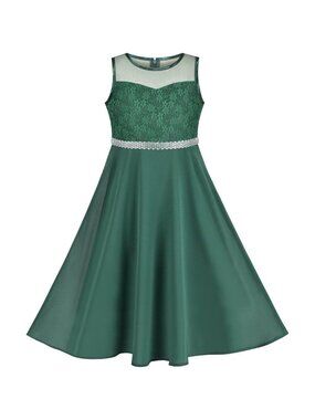 🆕Girls Green Rhinestone Chiffon Bridesmaid Dance Ball Maxi Gown Dress